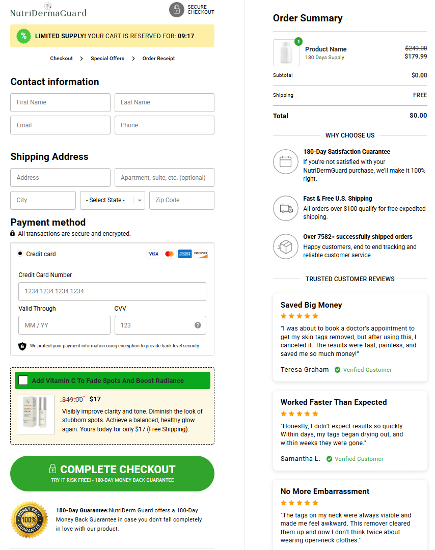 NutriDermaGuard order page